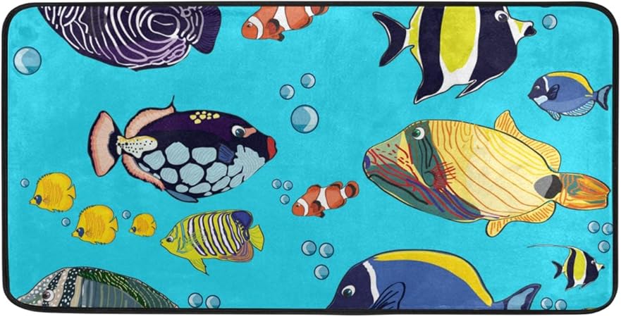 Lasinsu Dessin Poisson Illustration Couronne De Poisson Jaune Tapis Moderne En Moquette Boucle Pour Cuisine Couloir Passage Chambre 99 51cm Amazon Fr Cuisine Maison