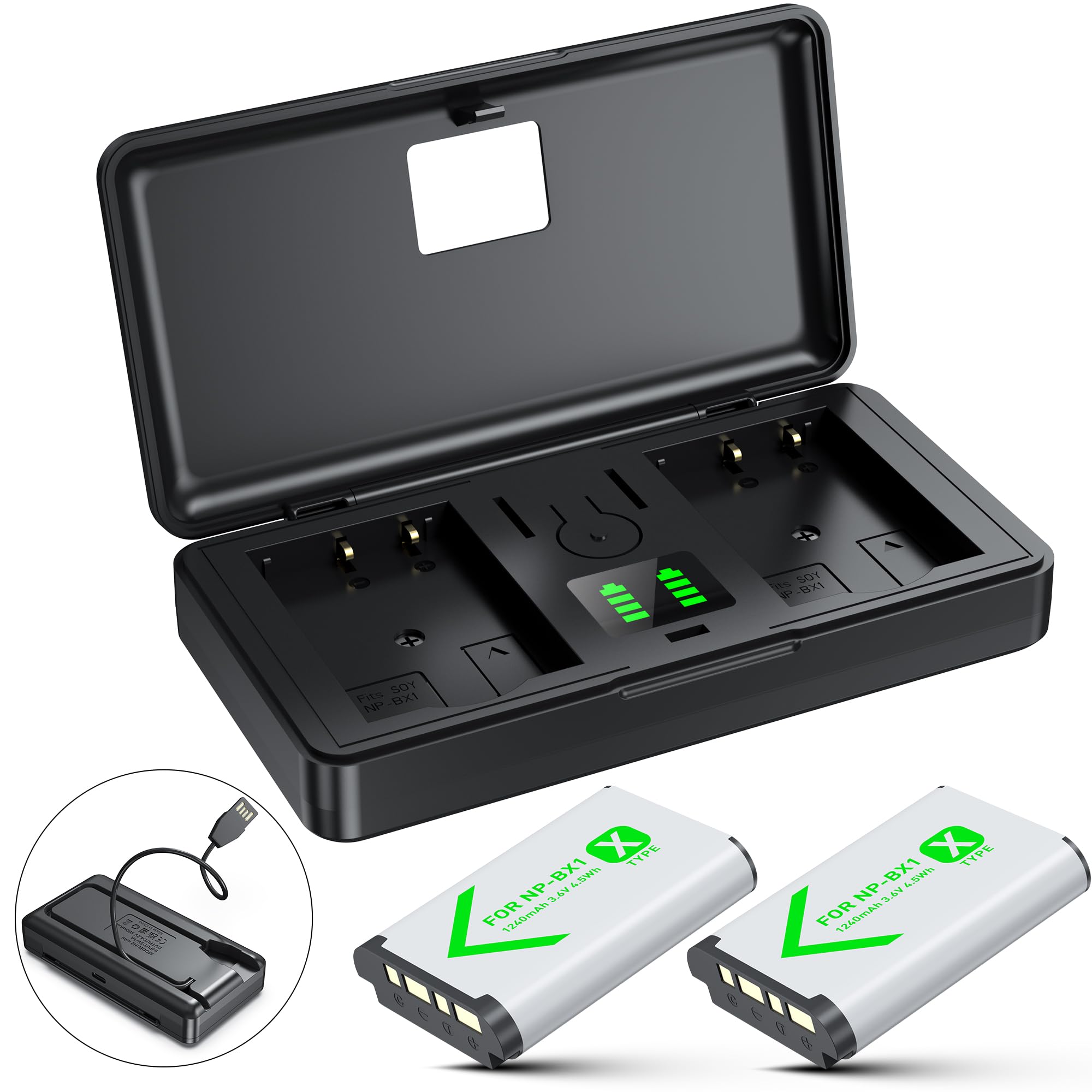 Photo 1 of NP-BX1 Battery(2 Pack) and Charger(2CH) Set,Camera Accessories kit for Sony Lithium Ion NP-BX1,RX100 VII/VIII,ZV1 II,ZV1F,ZV-1F,DSC-HX400,RX1 Rechargeable Dual Batteries Case,Replacement Attachments