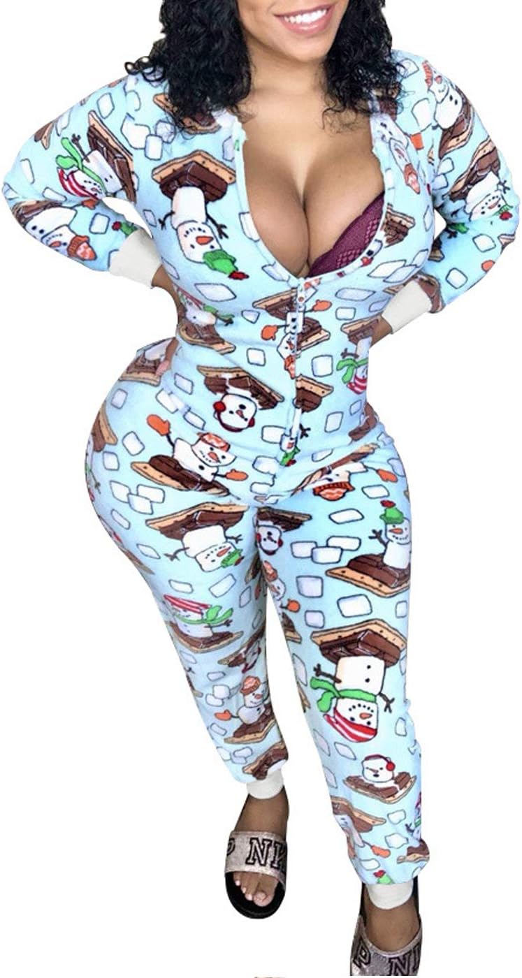 VNVNEWomen's One Piece Onsie Print Sleepwear Ugly Christmas Pajamas Jumpsuit Rompers Clubwear Nightwear