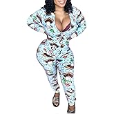 AI'MOURI Christmas Onesie Pajamas for Women,Sexy Ugly Printed One Piece Xmas Pajama Loungewear Jumpsuit Rompers Clubwear