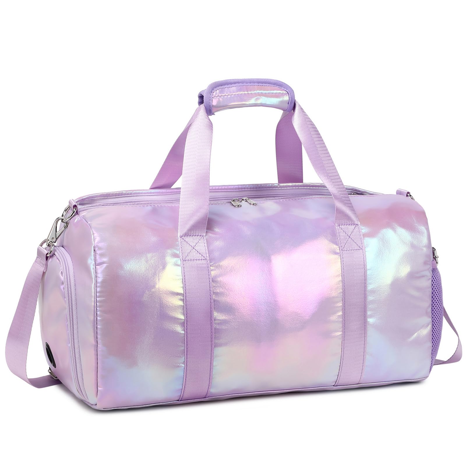 Sport Duffles Girls Laser Sports Bag for Teens Training Bag Girl Yoga Bag Gym Dance Sport Bag with Dry Wet Separated with Shoes Compartment