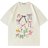 Aelfric Eden Bow Shirt for Women Oversized Graphic Tees Y2K Cute Print Short Sleeve T-Shirt Casual Summer Cotton Top