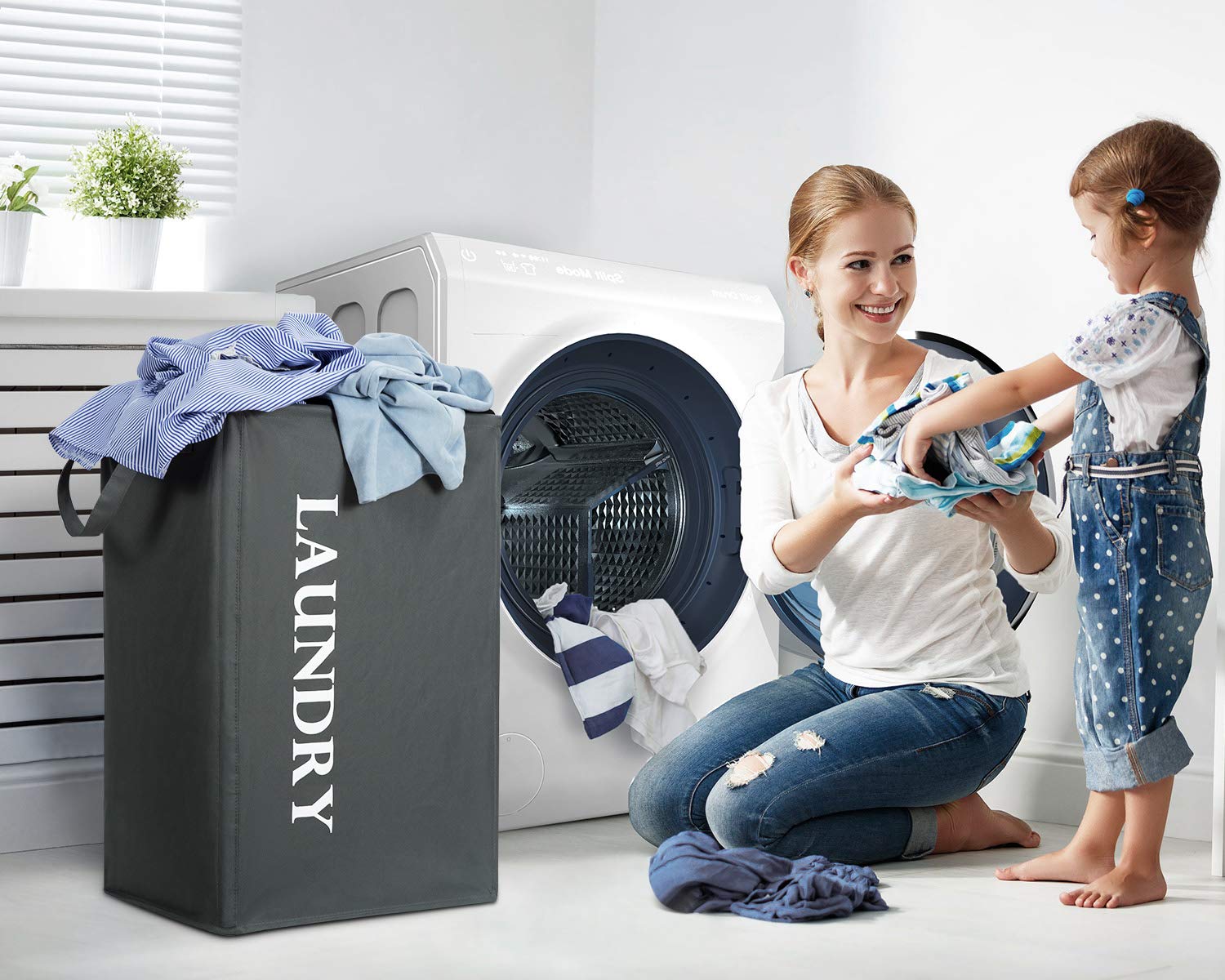 Chrislley Collapsible Laundry Basket with Handles Large Rectangular Laundry Bin 600D Oxford Fabric Waterproof Laundry Hamper 59 * 32 * 39 cm (Gray)