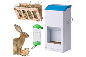 KHEARPSL Large Metal Rabbit Feeder for Cage, 6lbs Guinea Pigs Automatic Food Dispenser Outdoor Bunny Pet Feeder Automatic Small Animal Feeder with Hay Feeder and Water Bottle for Guinea Pig Chick