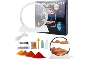 BGFJYUK Moving Sand Art Picture in Motion DIY Kit, Round Glass 3D Deep Sea Sandscapes with Display Flowing Sand Frame for Relaxing Desktop Home Office Work Décor, Making kit for kids adults(Orange,12inch)