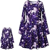 Jxstar Girls&Doll Matching Dresses Long Sleeve Unicorn Mermaid Outfits Clothes