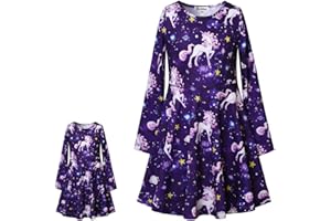 JXSTAR Girls&Doll Matching Dresses Sleeveless Unicorn Clothes Outfits Fits 18" Dolls