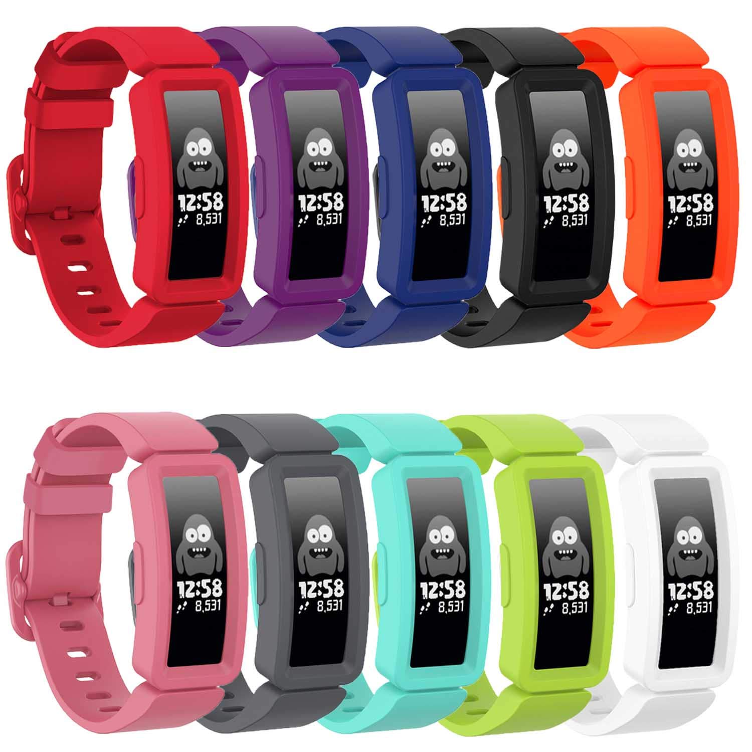 TopPerfekt Strap Compatible With Fitbit Ace 2 for Kids 6, Soft Silicone Waterproof Bracelet Accessories Strap Boys Girls Wristbands Compatible for Fitbit Ace 2 (10-Colors/1)