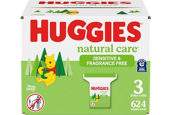 Huggies Natural Care Sensitive Baby Wipes, Hypoallergenic, 99% Purified Water, 3 Refill Packs (624 Wipes Total) packaging may vary