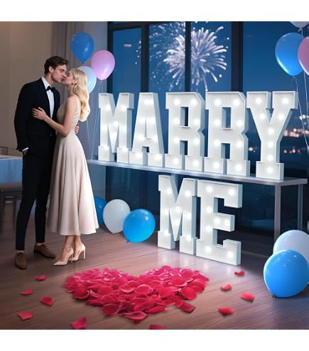 Marry Me Light Up Letters, Marquee Letters 3 Feet Tall With Rose Petals