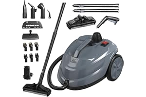 CEYODO Steam Cleaner, Powerful Heavy Duty Canister Steamer with 34 Accessories, Steam Mop with 16.4 Ft Extra-Long Power Cord for Home Floor Cleaning, Grout, Upholstery, Car Detailing, Grey