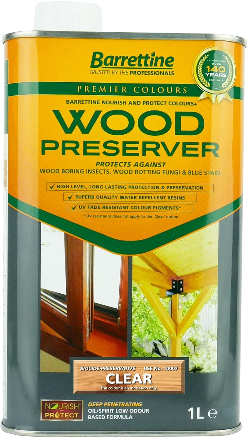 Barrettine Wood Preserver Clear 1L - UV Resistant, Deep Penetrating Oil Based