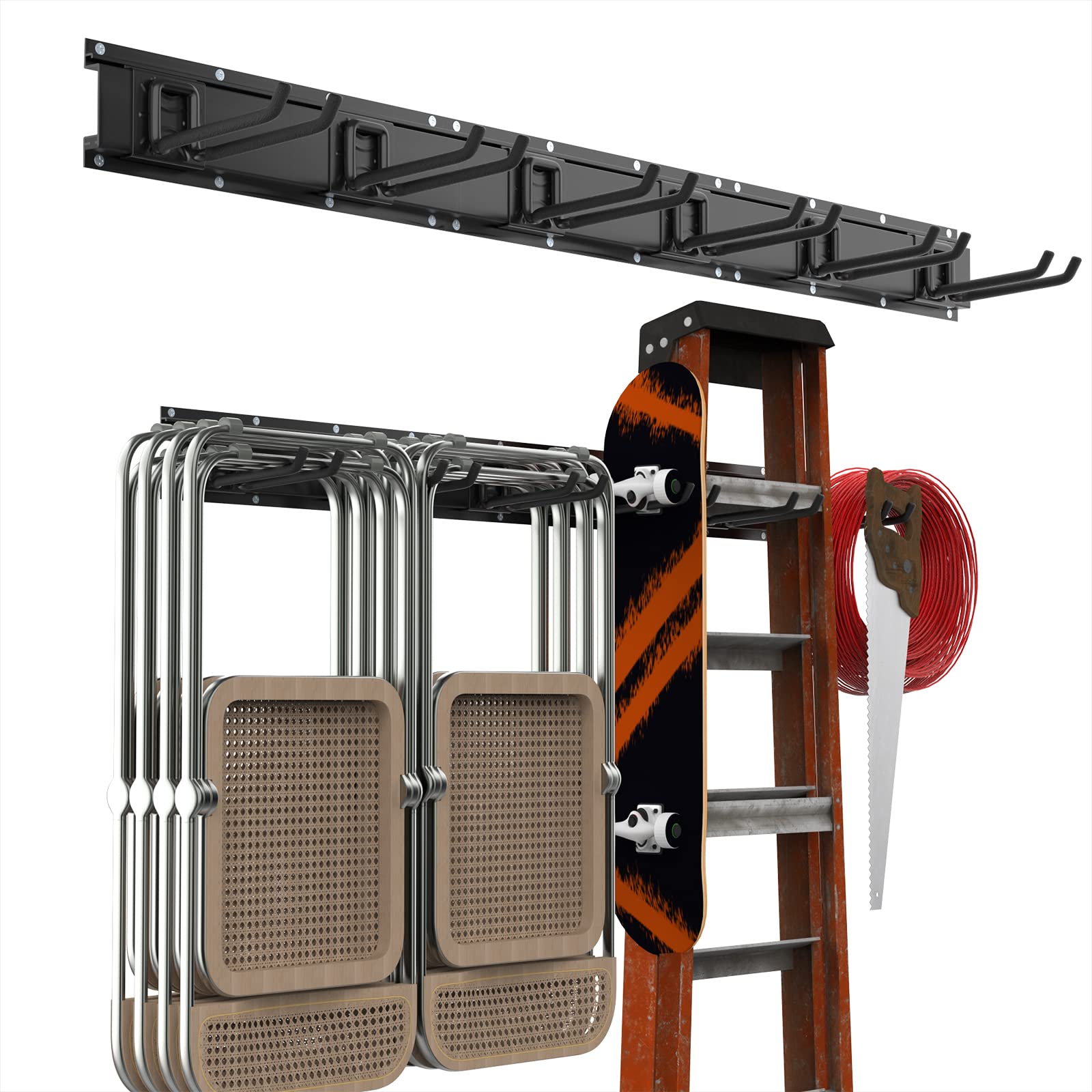 Housolution Adjustable Garage Storage System - 48 Inch, 3 Rail 6 Hooks Tool Storage Rack for Garage, Garden, Workshop & Basement