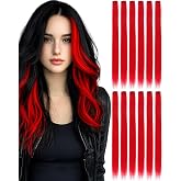 Red Clip In Hair Extensions 22 Inch 12 PCS for Parties Festivals | Night Out, Birthdays &amp; Dress Up &ndash; Reusable Synthetic Hair for Girls, Women &amp; Teens Gift