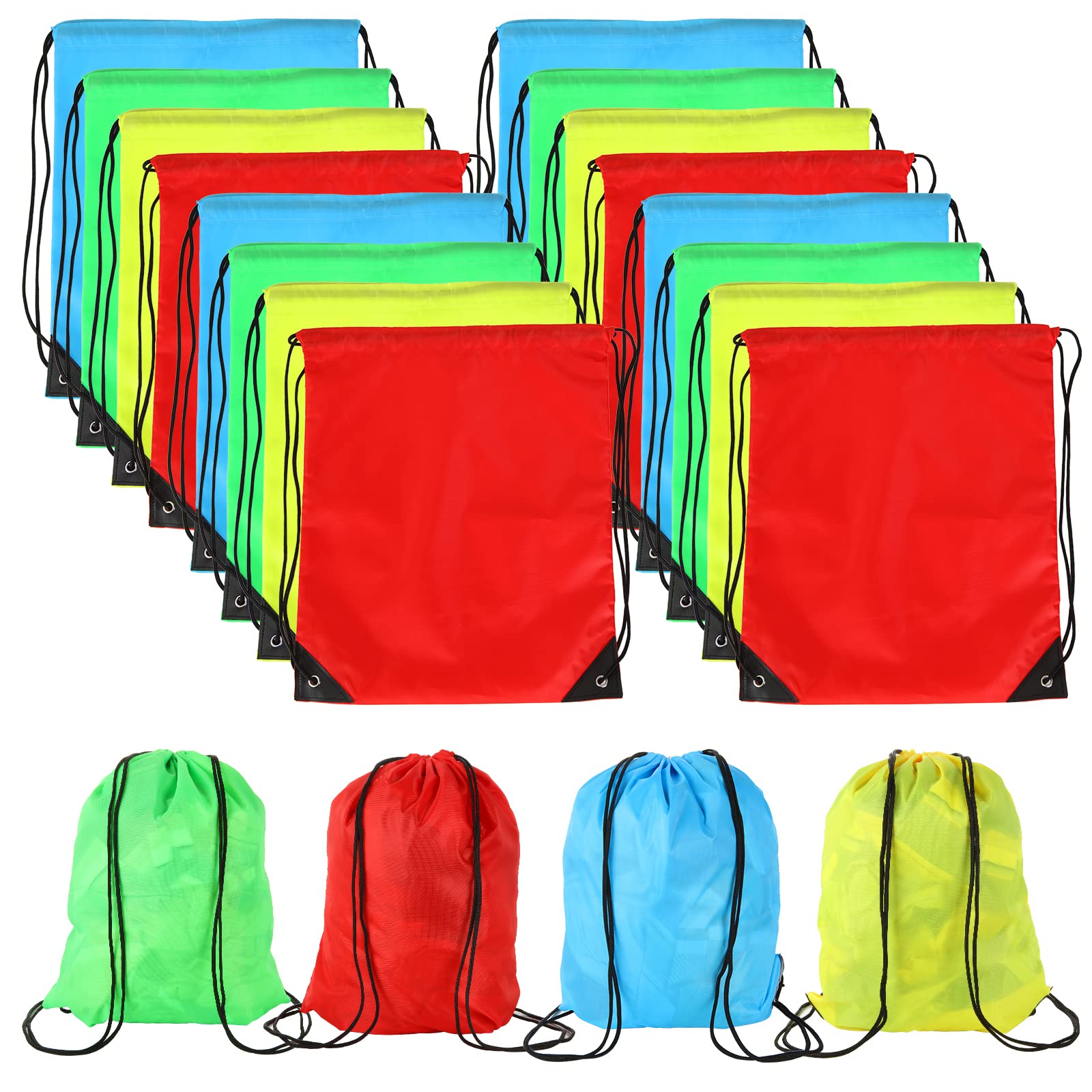 LOLYSIC 20Pcs Drawstring PE Bags, Waterproof Drawstring Gym Bags, Foldable Draw String Backpack Sports Swimming Drawstring Bags for Kids Party School Outdoor Travel Storage, 34x43cm, 4 Colours