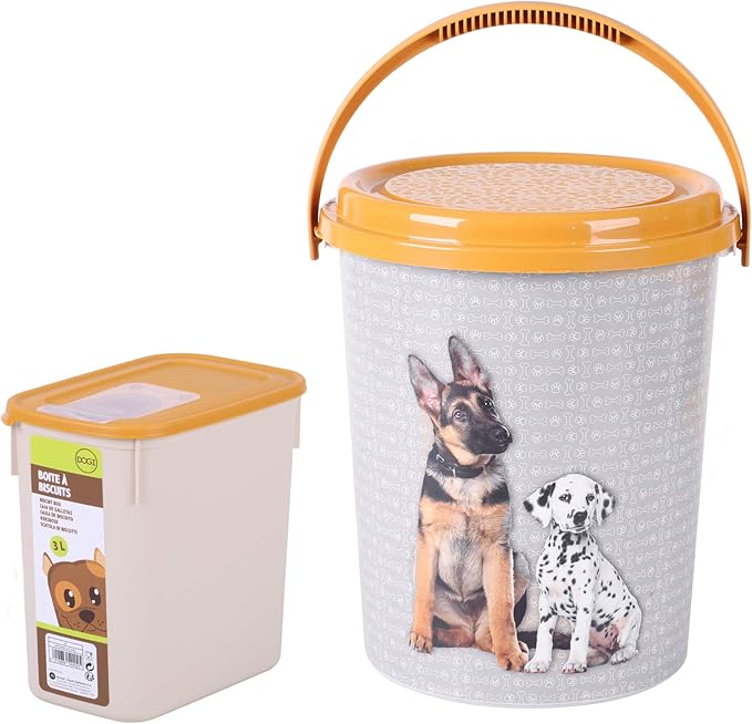 Set Of 2 Plastic Animal Dog Kitten Dry Food Storage Containers 3LTR