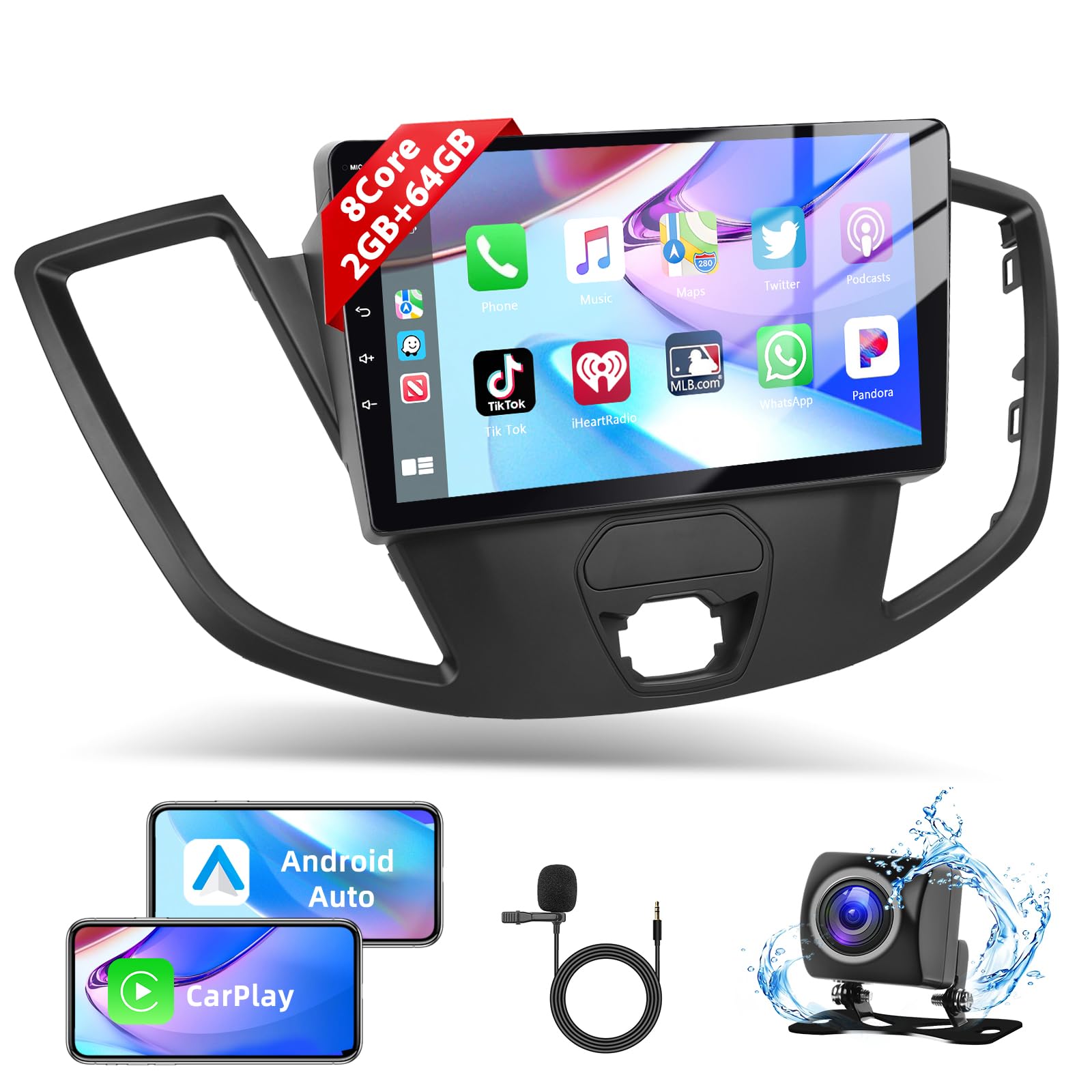 Photo 1 of podofo Apple Carplay Android Auto?2+64G? Car Stereo for Ford Transit 2015 2016 2017 2018,9 Inch IPS Touchscreen Car Radio Receiver with Bluetooth/GPS/Mirror Link/SWC/WiFi+MIC+AHD Backup Camera