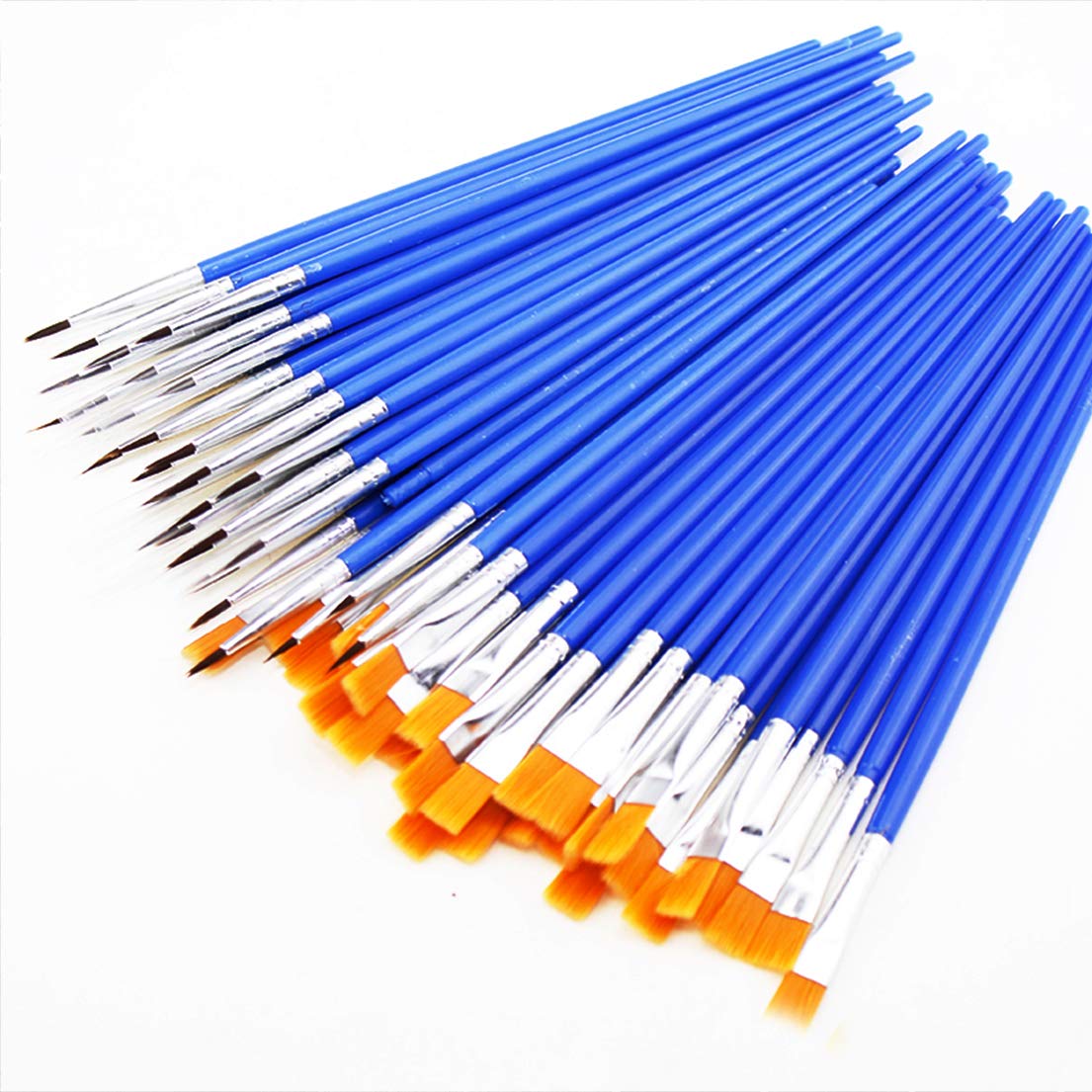 Paint Brushes Set, zosenda 80 Pcs Nylon Hair Painting Brushes for Body Paint, Acrylic Watercolor Oil Painting - 40 Flat Tip Brushes + 40 Round Tip Brushes (Blue)