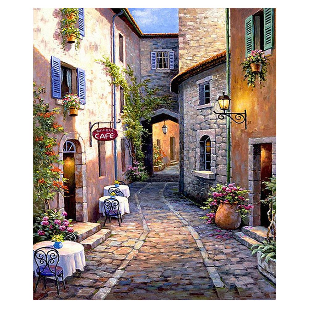 Photo 1 of GELANYOUPIN Round Rhinestone Painting by Number Kit Cross Stitch Alley Scenery Full Round Beads Mosaic France Paris 5D Embroidery Blossoms (30x40cm/11.8x15.7inches)