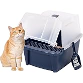 IRIS USA Large Front Door Cat Litter Box, Walk-in Entry, Navy | Senior Cats, Private Enclosure Design, Flip Door Access, Covered Walk-Through, Privacy Hood, Contained Environment
