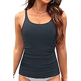 Women Tankini Top Only - Tummy Control Bathing Suit Top Ribbed Swim Tank No Bottom 2025