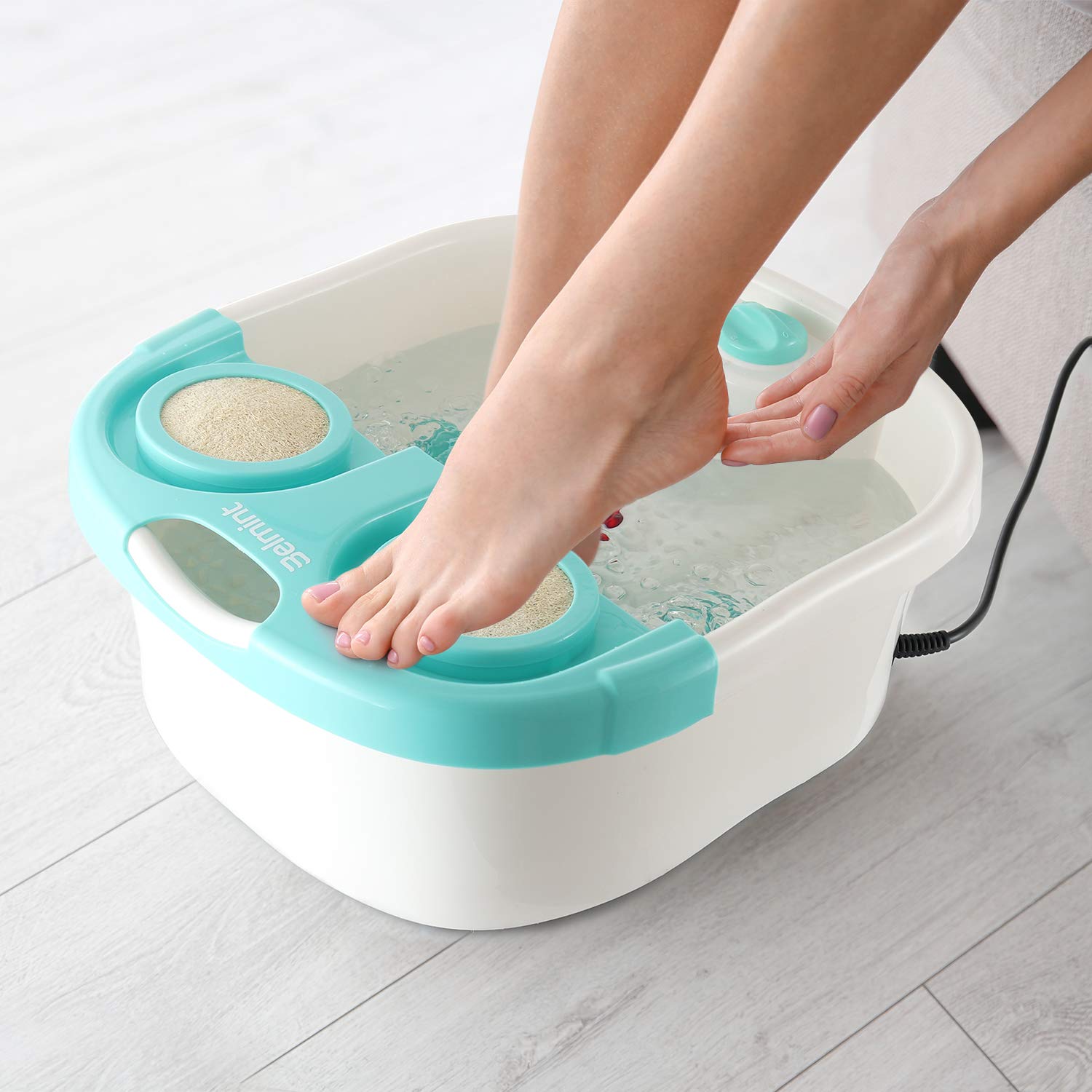 Belmint Home Foot Spa Bath Massager - All in 1, Automatic Water Jets, Bubble Massaging with 2X Loofahs for Scrubbing, Bath Salt Holder - Soak Your Feet, Deep Stress Relief Feet Tub: Beauty