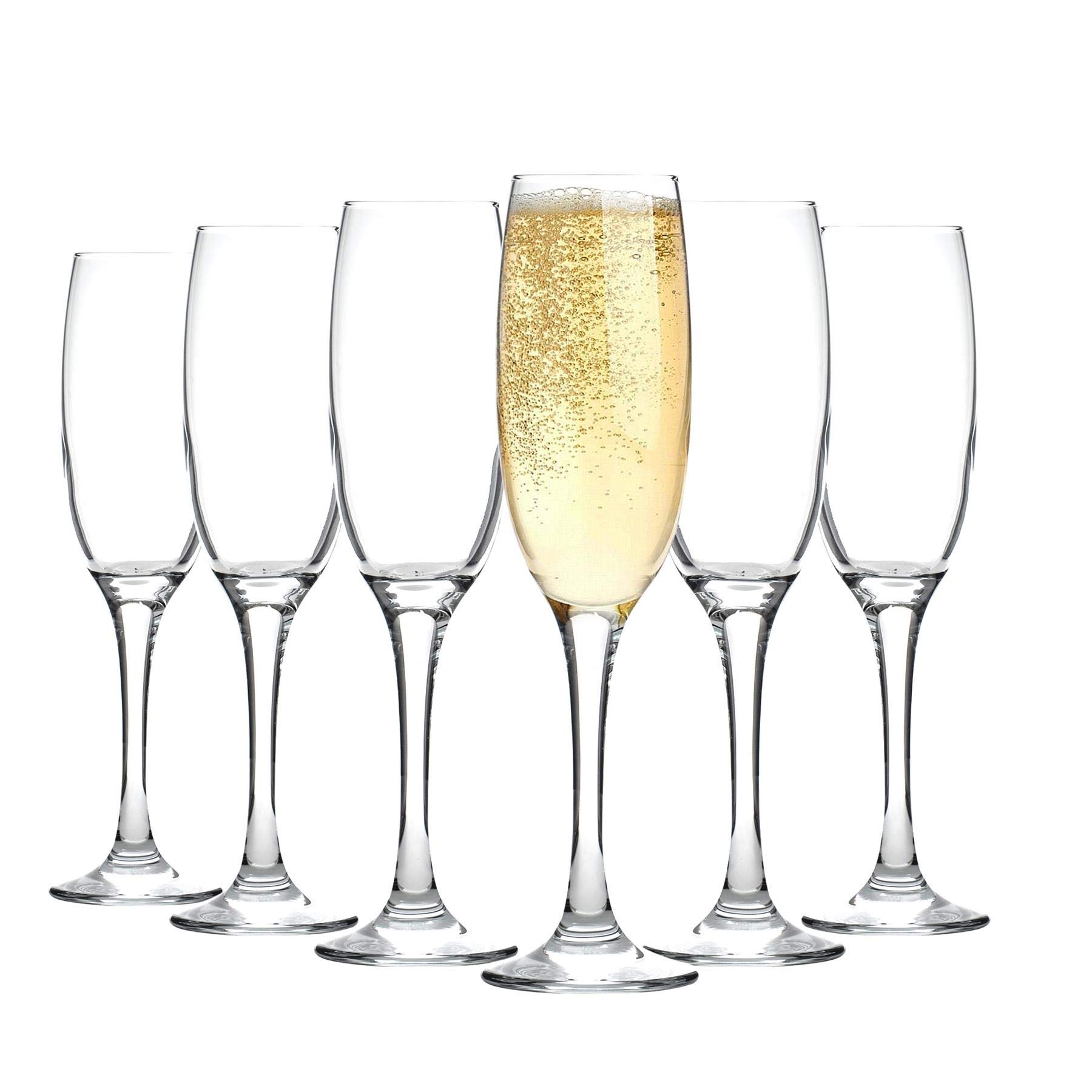 Argon Tableware Classic Champagne Flutes Set of 6-220ml Prosecco & Sparkling Wine Glasses - Elegant Tall Celebration Glassware for Weddings, Parties & Bars - Durable & Dishwasher Safe