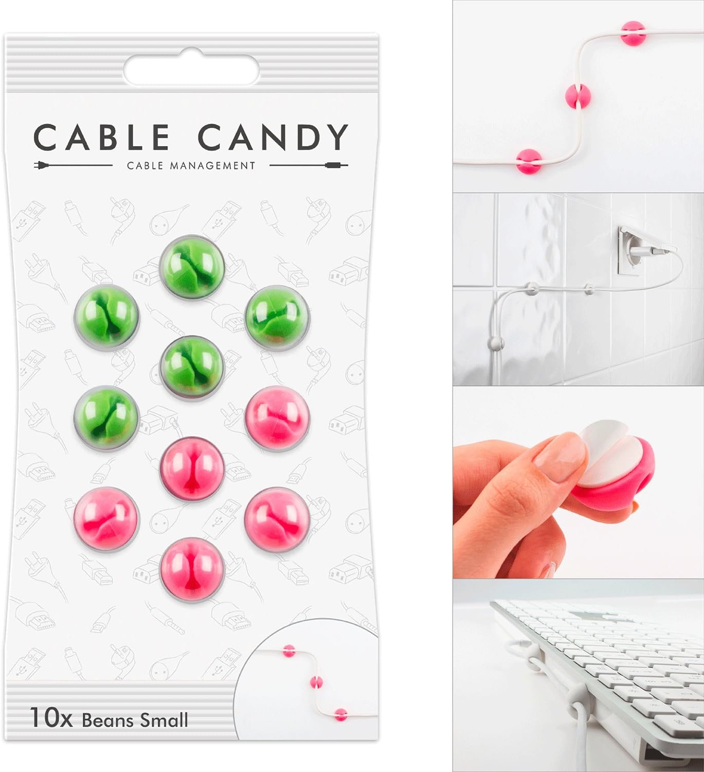 Cord Management & Cable Organizer - Cable Candy - Small Beans Mix Green & Pink