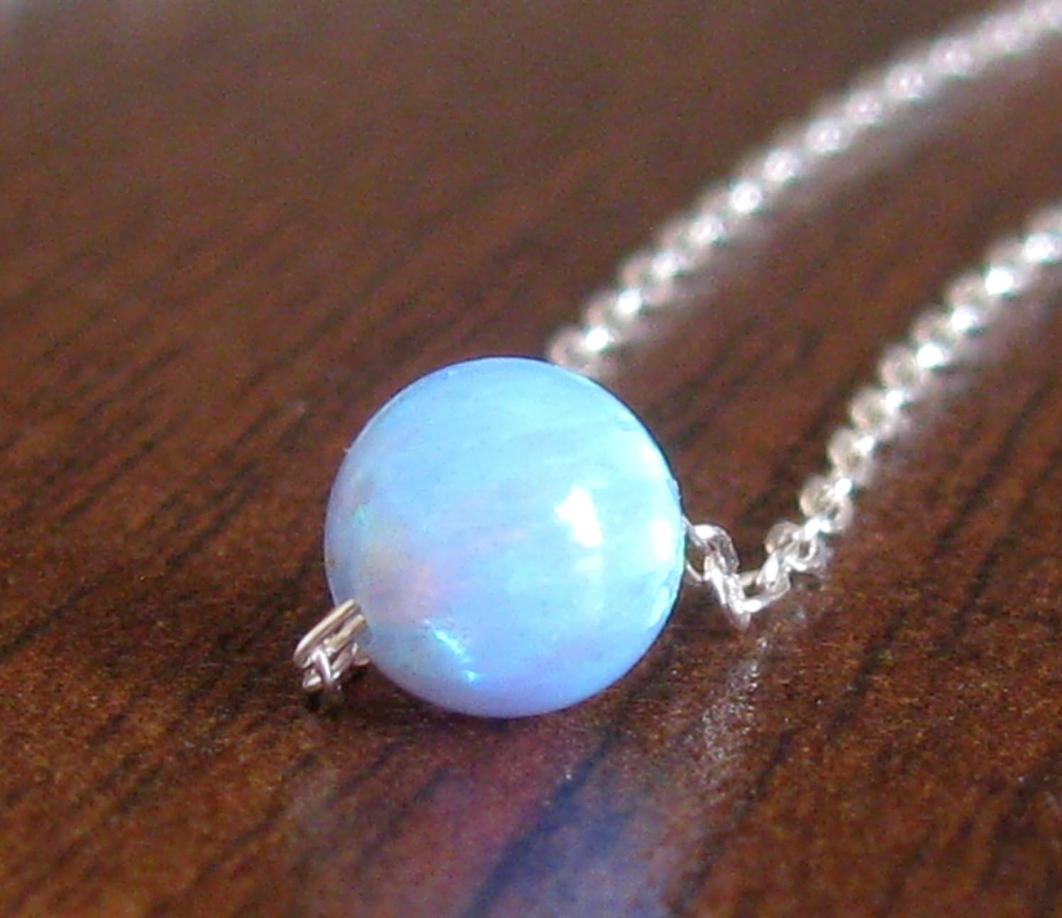 Opal silver necklace, opal ball necklace, delicate necklace, opal jewelry, tiny dot necklace, opal bead necklace, dot necklace, blue opal