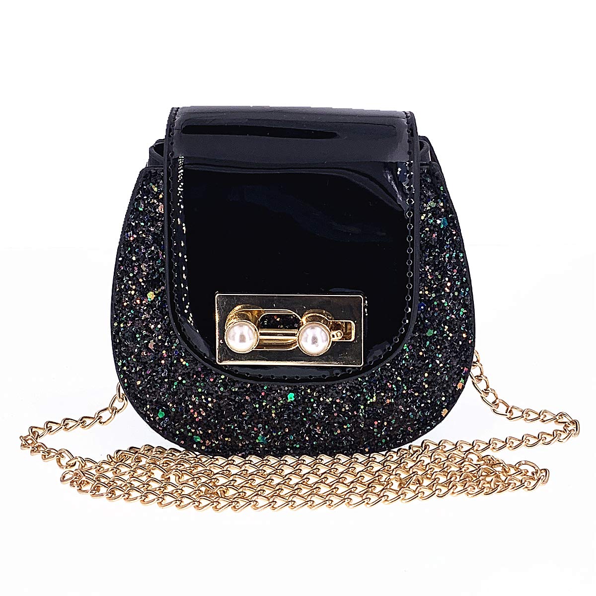 JUNOAI Little Girls Crossbody Purses for Kids Black Sparkly Glitter