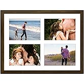 Golden State Art Four 5x7 Collage Picture Frame - Solid Wood with Tempered Glass - Multi Picture Frame Display Four 5x7 Photos with Mat - or One 12x16 Frame Without Mat for Wall Decor, Dark Brown