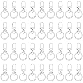 PATIKIL 36 Pcs Lobster Claw Clasp, Colorful Metal Keychain Clasp Swivel Hooks with Spring Key Rings Trigger Clips for Bag Door Key Chains DIY Craft Jewelry Making, White