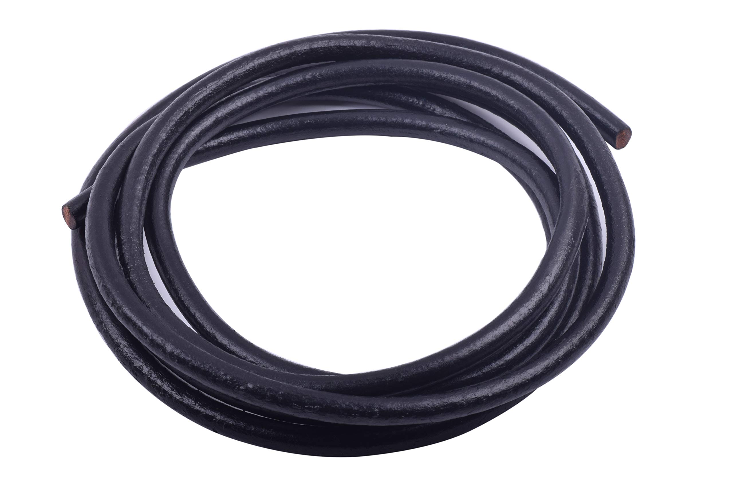 KONMAY 8.0mm Round Real Leather Cord, 2 Meters Black Leather String Cord for Jewelry Making, Necklaces, Bracelets and Crafting
