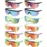 Kanayu 12 Pairs Neon Retro Semi Rimless Sunglasses 80s 90s Goggle Retro Rave Shades Sports Sunglasses for Adult Youth Teens