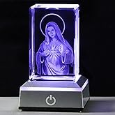 YWHL 3D Crystal Virgin Mary with Colorful Light Base, Laser Engrave Blessed Mother Religious Gifts for Women, Christian Gifts for Friend, Our Lady of Guadalupe
