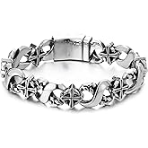 COOLSTEELANDBEYOND Mens Infinity Number 8 Bracelet, Textured Circle Cross Link Chain, Stainless Steel, Unique