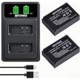 Batmax 2Pcs LP-E12 Battery + USB LCD Dual Charger for Canon EOS-M, EOS M2, EOS M10, EOS M100, EOS M200, SX70 HS, Rebel SL1, EOS M50, EOS M50 Mark II, Digital Cameras