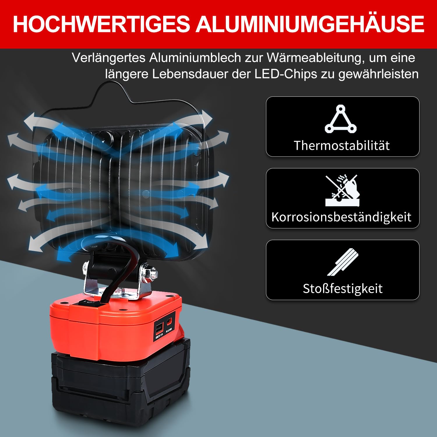 Lampe für Milwaukee M18 18V/Dewalt 20V(Kein Akku),Taschenlampe Light Baustrahler Tragbares LED-Licht für Milwaukee/Dewalt, Arbeitsleuchte Flutlichter Zubehör für Baustellen,Autoreparaturen,Camping 4
