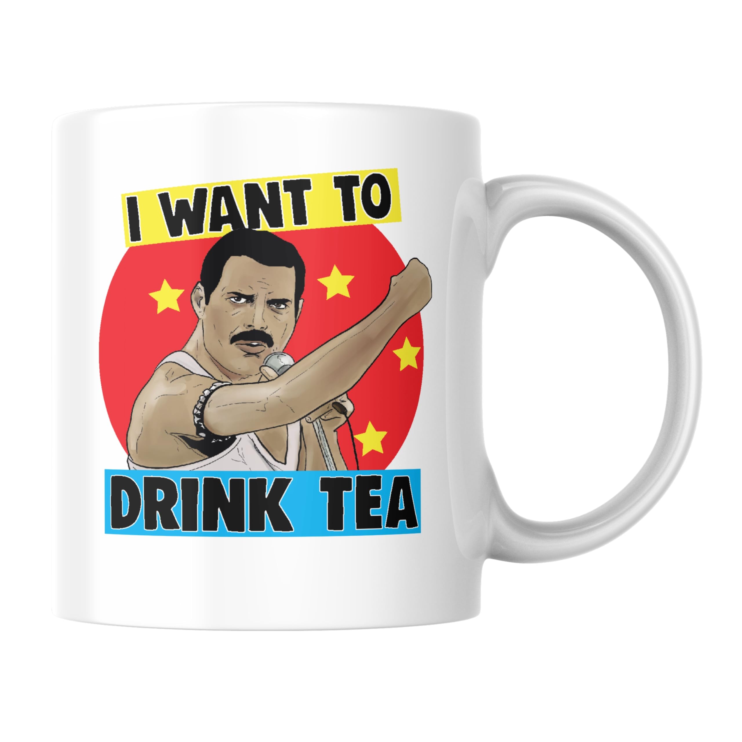 Funny Mug - Rock Star Inspired Coffee Cup for Music Fans, Tea Lovers, Birthday Christmas Secret Santa - Collegaue Friend for Him for Her - I Want to Drink Tea - CMUG14