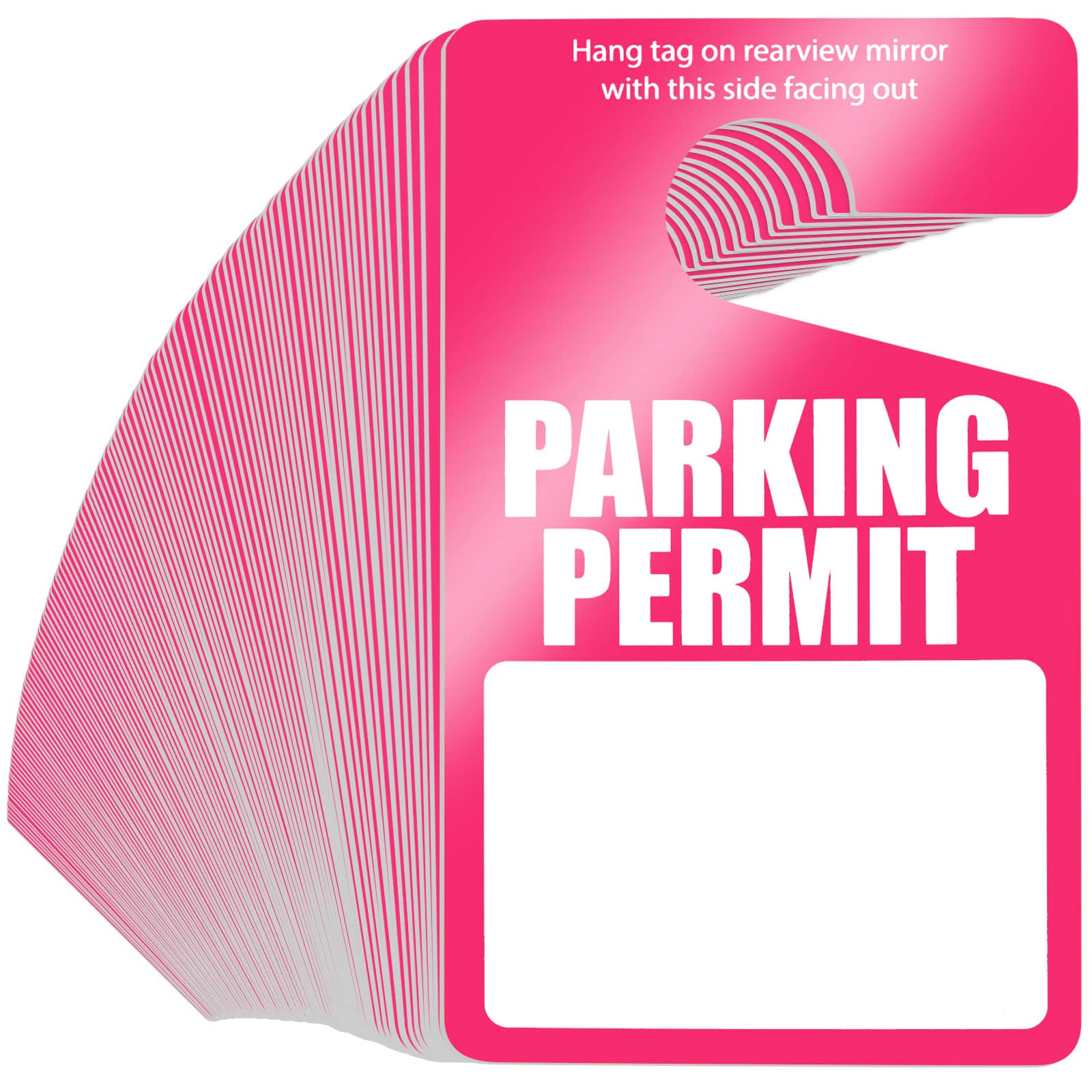 Photo 1 of 100 Pack Parking Permit Hang Tags Plastic Parking Placards PVC Hang Tag 3 x 5 Inch for Car Rear View Mirror(Hot Pink)