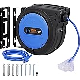 VEVOR 80FT Retractable Extension Cord Reel, 12AWG/3C SJTOW Heavy Duty Power Cord w/Lighted Electrical Triple Tap Outlets, 15A Circuit Breaker,180° Swivel Bracket for Workshop or Garage, Blue