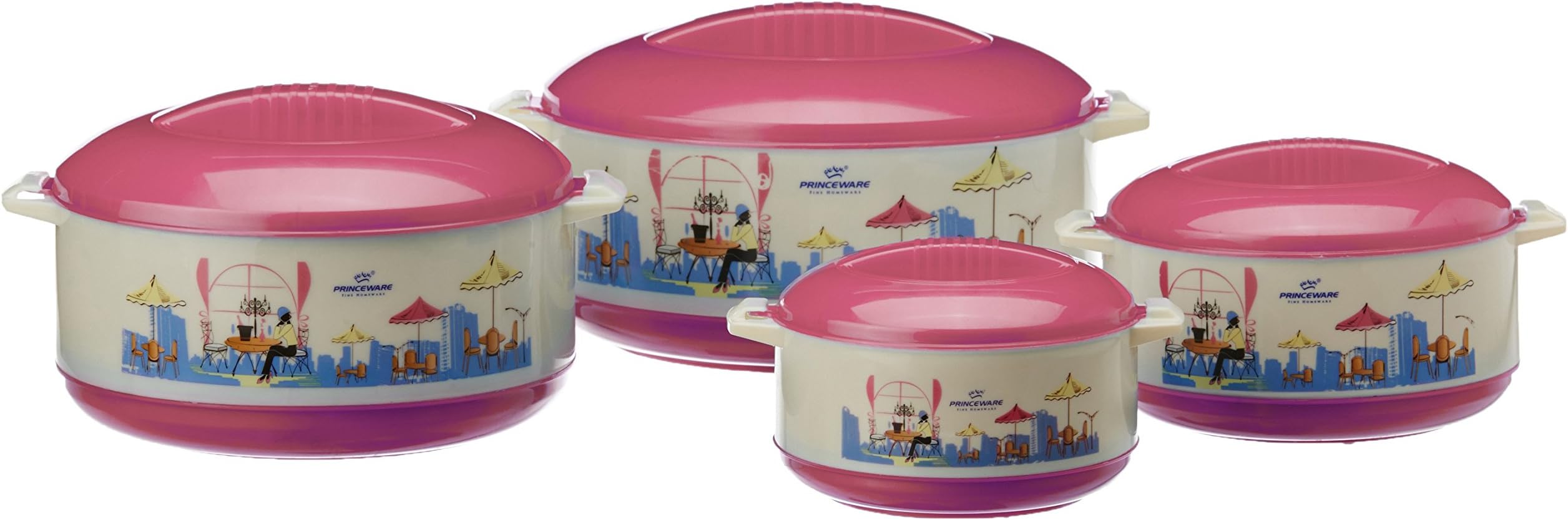 Princeware Plastic Elite Casserole Set, 4 Pieces, Pink, 1.5 Liters