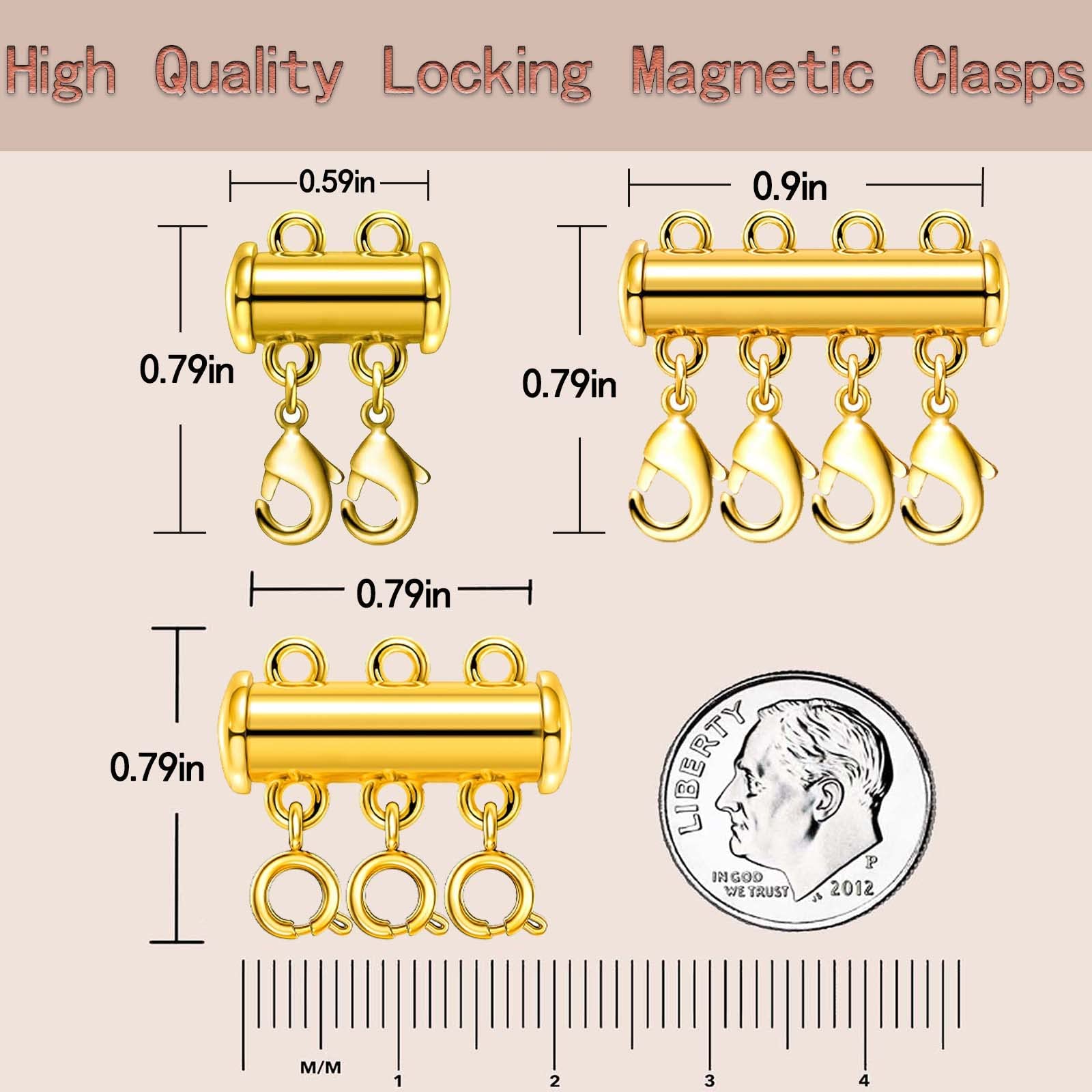 OHINGLT Necklace Layering Clasps Magnetic Slide Lock Clasp Necklace Connector Multi Strands Slide Tube Clasps