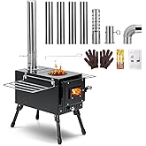 YRenZ Wood Stove, Portable Tent Stove for Outdoor Cooking, Wood Burning with HeatControl Stovepipe & Elbow Pipe for Camping &