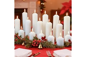 UGBEM 12 Pcs White Pillar Candles Bulk,2x3 2x6 2x8 Inch-4 Each Size,Large Christmas Pillar Candles Set of 3,Unscented Dripless Smokeless Hurricane Candles for Wedding Engagement Party Event Ceremony