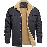 CRYSULLY Men's Winter Work Jacket Cotton Shell Fleece Lined Warm Casual Cargo Coat Outdoor Utility Jackets for Men