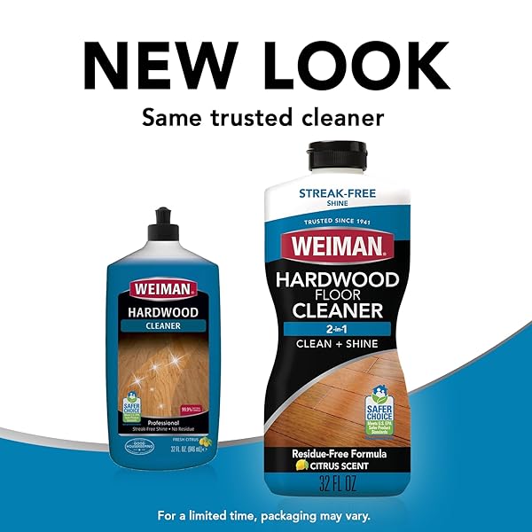 WEIMAN HARDWOOD CLEANER FOR FINISHED HARDWOOD FLOORS, ENGINEERED FLOORS, LAMINATE – STREAK-FREE RESULTS, EPA SAFER CHOICE CERTIFIED, 32 OZ