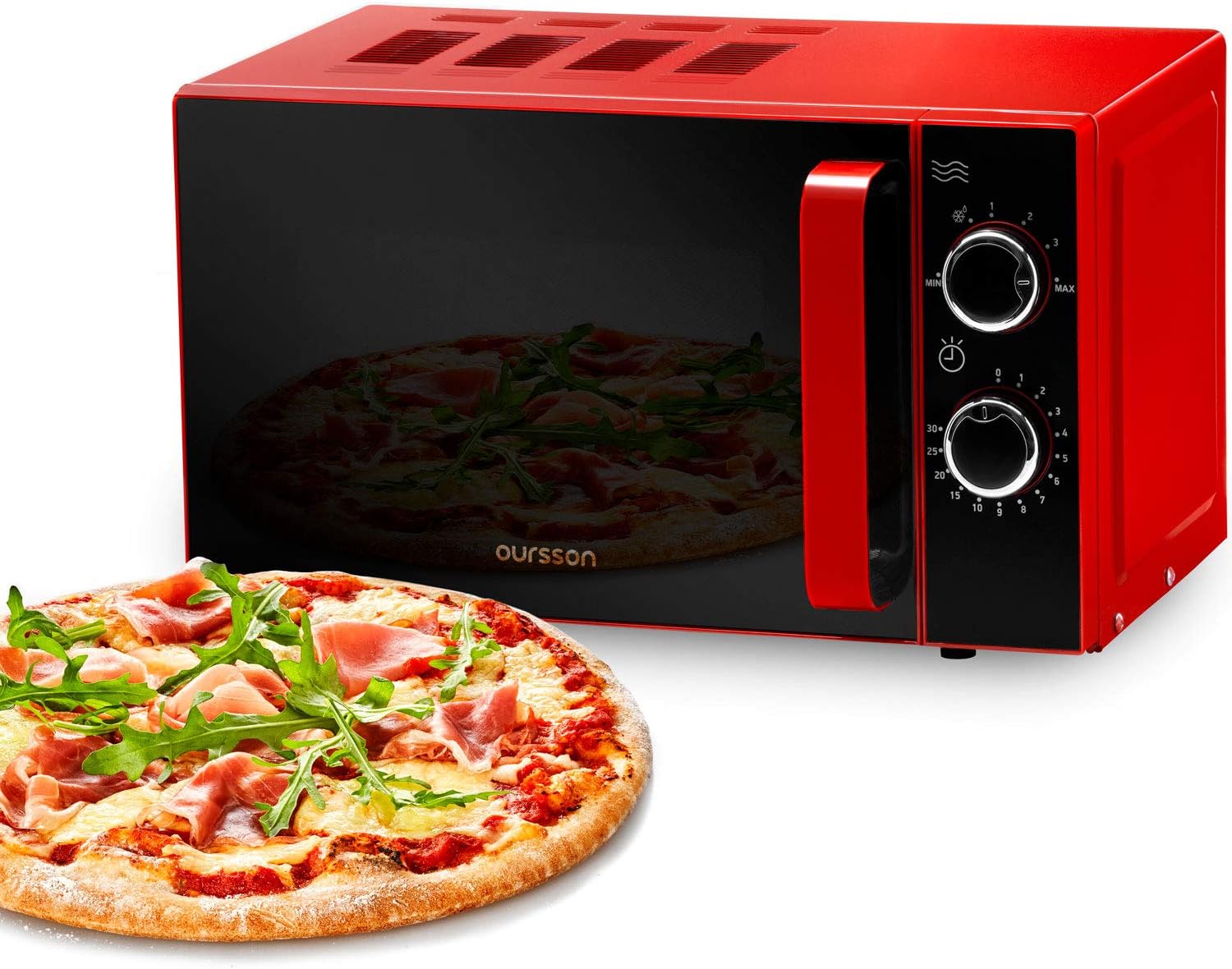 Oursson red microwave oven with mirror door, 4 year warranty, 20 liters, 700 Watt, MM2005/RD