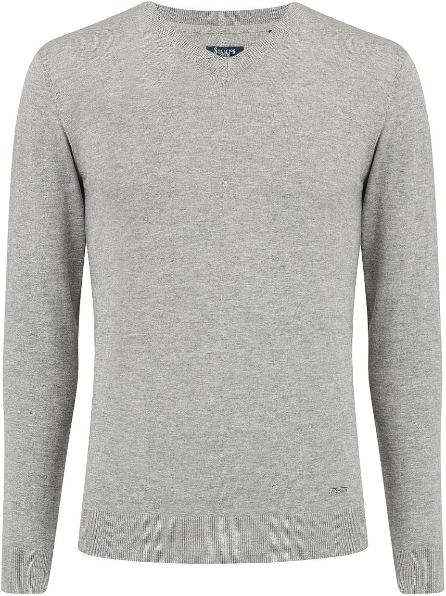Stallion® Mens V Neck Jumper Light Grey Amazon.co.uk Clothing