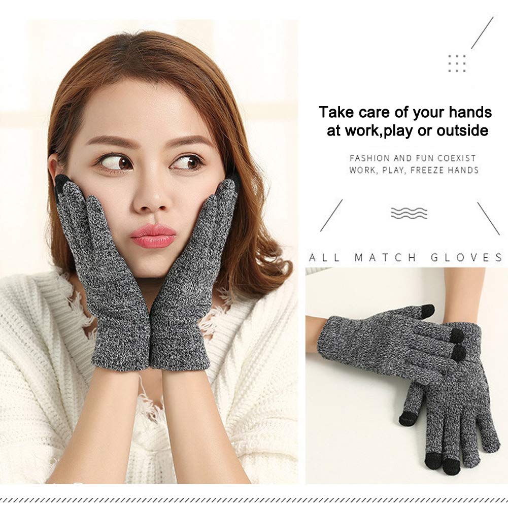 CFTech Winter Gloves Touch Screen Cold Weather Knit Glove for Men and Women - Thermal Soft Wool Lining - Stretchy Material (Gray)